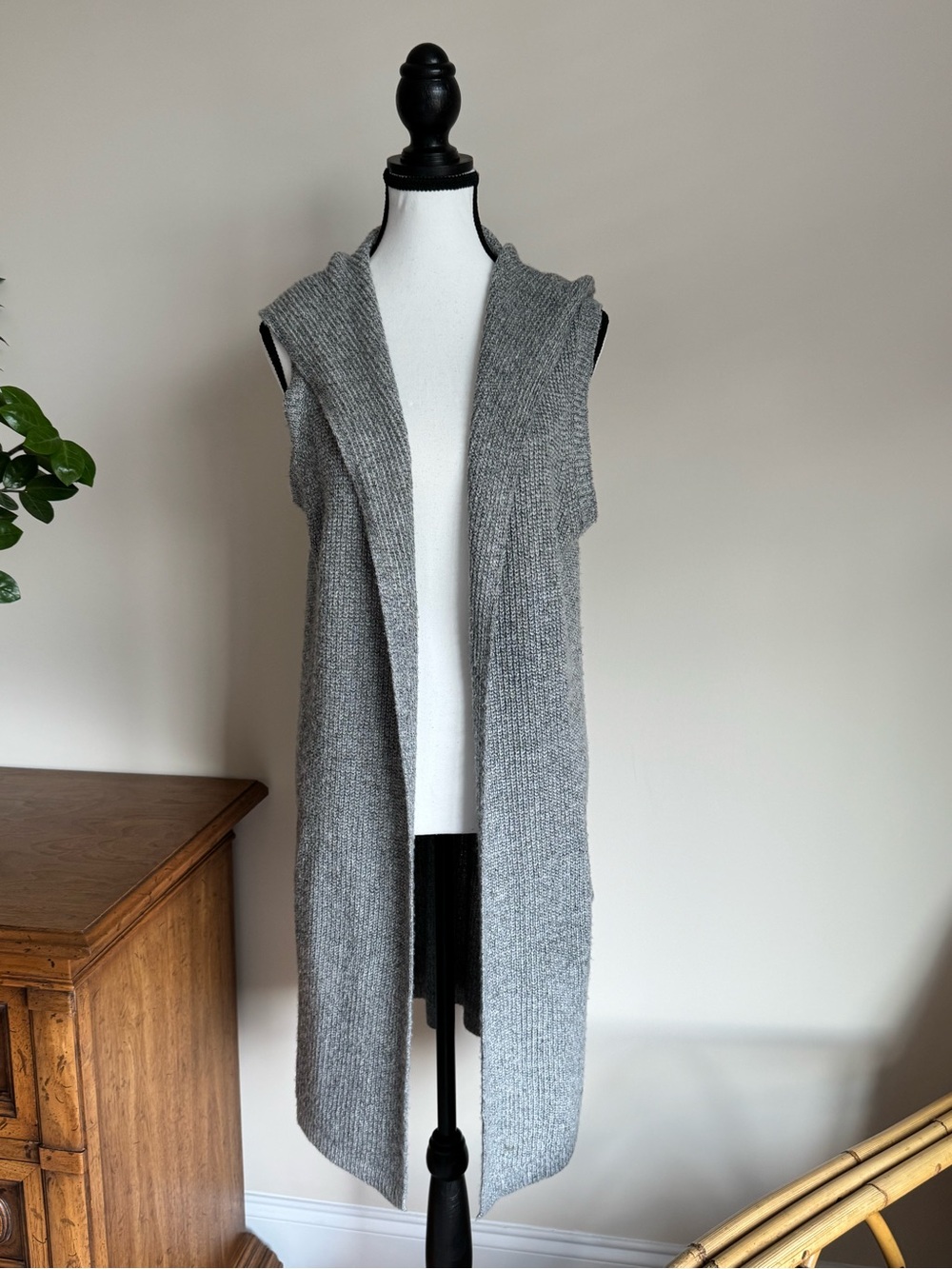 š¹ A New Day Gray Hooded Long Sweater Duster Vest Cardigan Size M - Picture 2 of 8